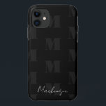 Monogramm für Schwarzweiß-Wiederholmuster Case-Mate iPhone Hülle<br><div class="desc">Modernes und stilvolles,  fett formatiertes Single-Monogramm mit Skript-Schriftart für den Namen. Der gesamte Text ist einstellbar. Ideal für viele verschiedene Anwendungen. Für Schule,  Arbeit oder Zuhause.</div>