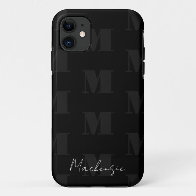 Monogramm für Schwarzweiß-Wiederholmuster Case-Mate iPhone Hülle (Rückseite)