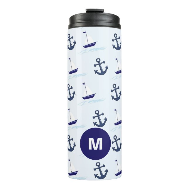 Monogramm für Segelboote und Ankermuster Thermosbecher (Vorderseite)
