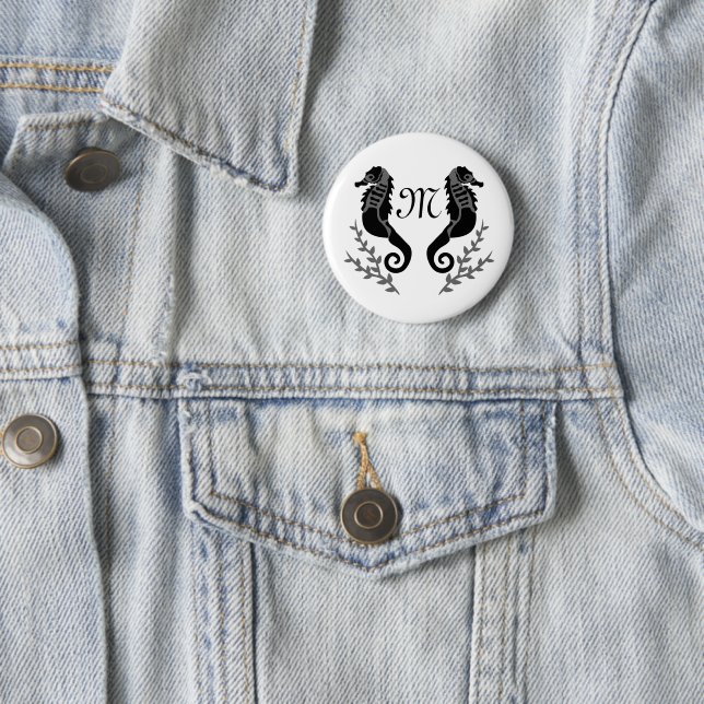 Monogramm für Silhouetten aus schwarzem Seepferd Button (Beispiel)