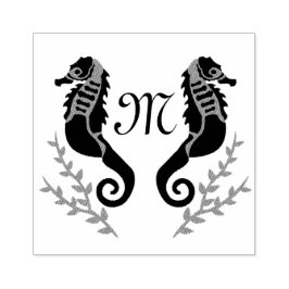 Monogramm für Silhouetten aus schwarzem Seepferd Gummistempel