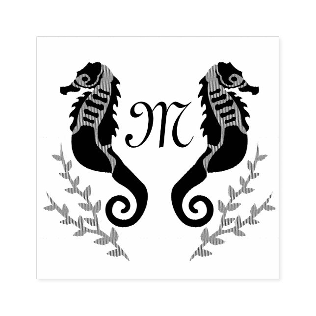 Monogramm für Silhouetten aus schwarzem Seepferd Gummistempel (Prägung)