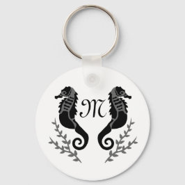 Monogramm für Silhouetten aus schwarzem Seepferd Schlüsselanhänger