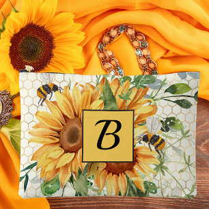 Monogramm für Sonnenblumen und Bienen Zubehörtasche