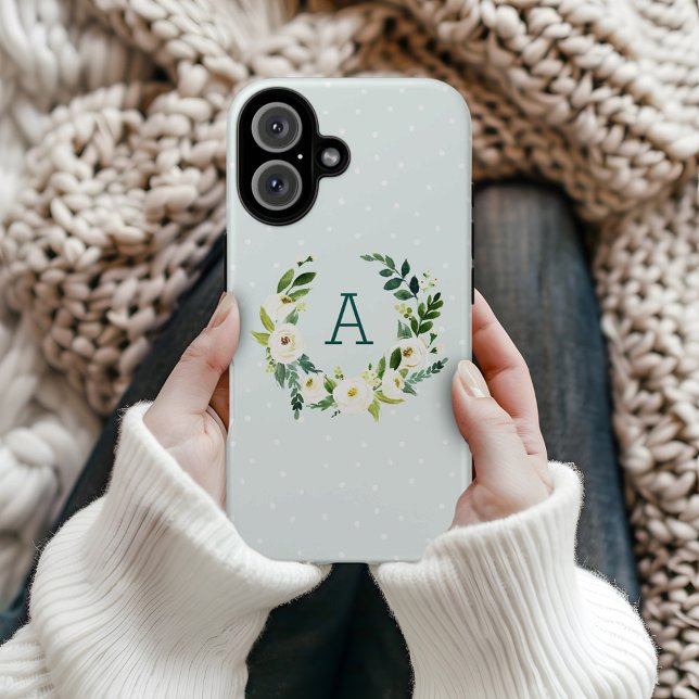 Monogramm für süße Grünkleider und Minzpunkte iPhone 16 Hülle (Von Creator hochgeladen)