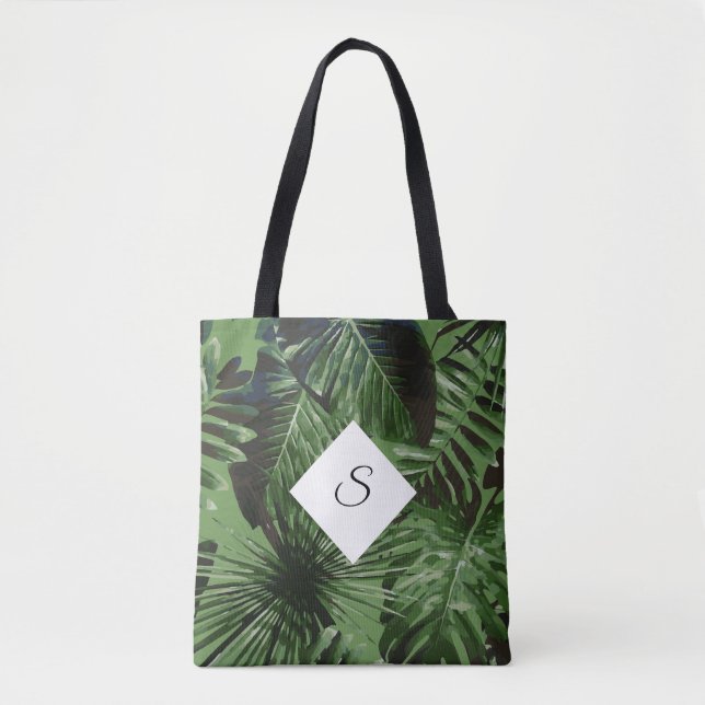 Monogramm für tropische Blätter mit Ihren Initiale Tasche (Vorderseite)