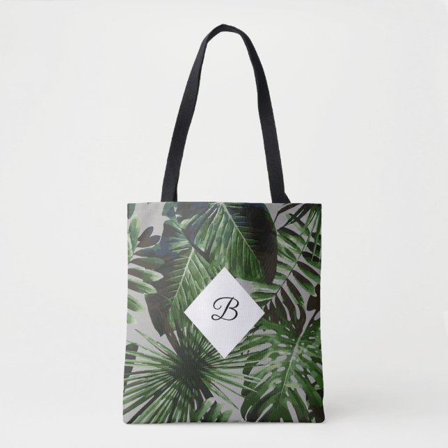 Monogramm für tropische Blätter mit Ihren Initiale Tasche (Vorderseite)