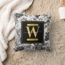 Monogramm für Vintage Blumen, Schwarz, Weiß und Go
