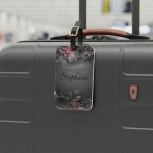 Monogramm für Vintage dunkle Rose Gepäckanhänger