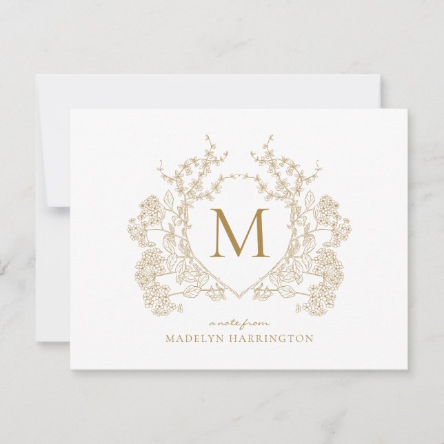 Monogramm für Vintages Gold-Floral-Wappen Mitteilungskarte (Vorderseite)