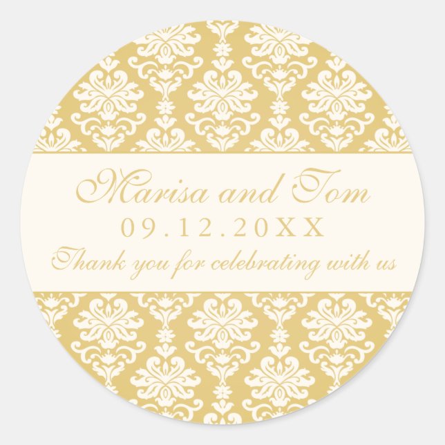 Monogramm für Vintages Gold und ElfenbeinDamast Runder Aufkleber (Vorderseite)