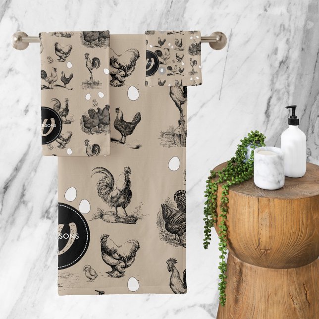 Monogramm für Vintages Hühnerroster Badhandtuch Set (Von Creator hochgeladen)