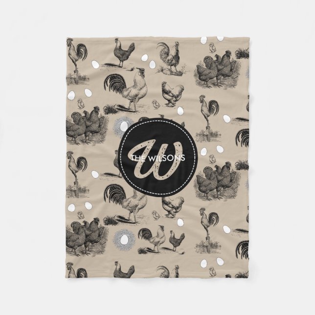 Monogramm für Vintages Hühnerroster Fleecedecke (Vorderseite)