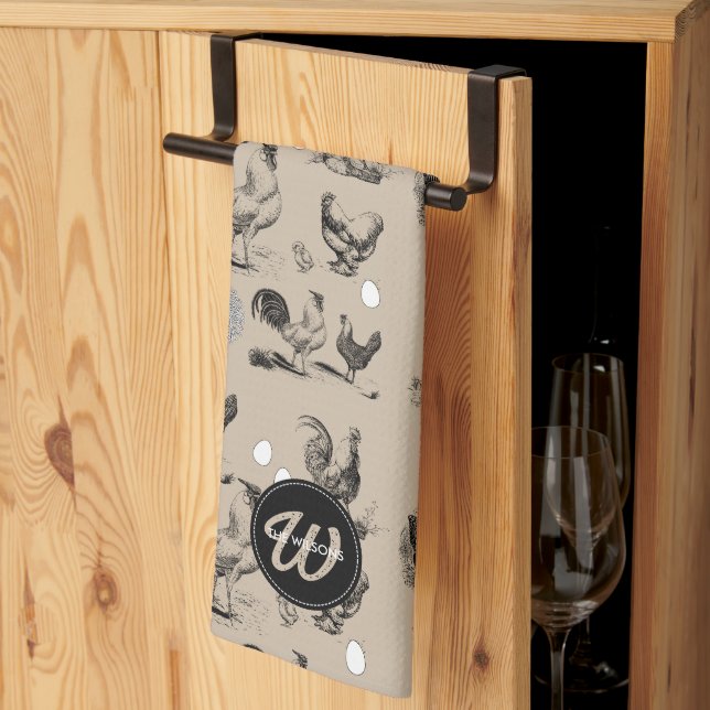 Monogramm für Vintages Hühnerroster Geschirrtuch (Drittel gefaltet)