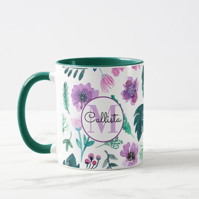 Monogramm für Violet Hunter Tropenfarben-Blume Tasse (Links)