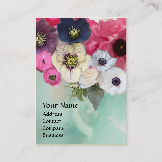 MONOGRAMM FÜR WEISSE ROSEN UND ANEMONEN-BLUME VISITENKARTE (Vorderseite)
