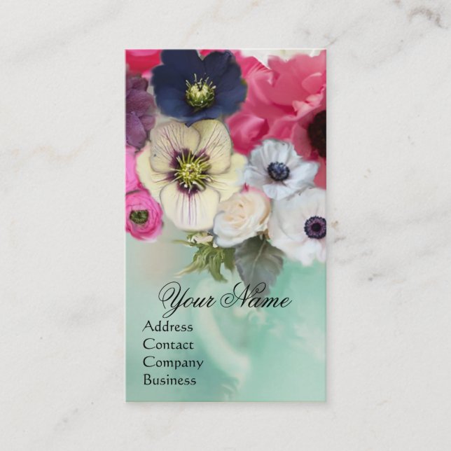 MONOGRAMM FÜR WEISSE ROSEN UND ANEMONEN-BLUME VISITENKARTE (Vorderseite)