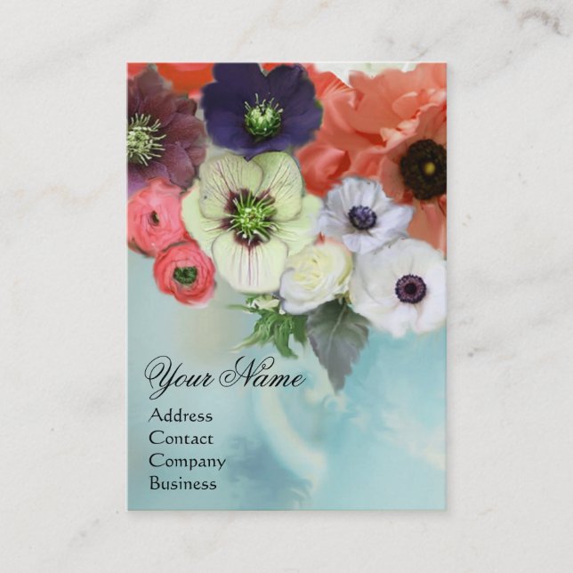 MONOGRAMM FÜR WEISSE ROTE ROSEN UND ANEMONE-BLUME VISITENKARTE (Vorderseite)