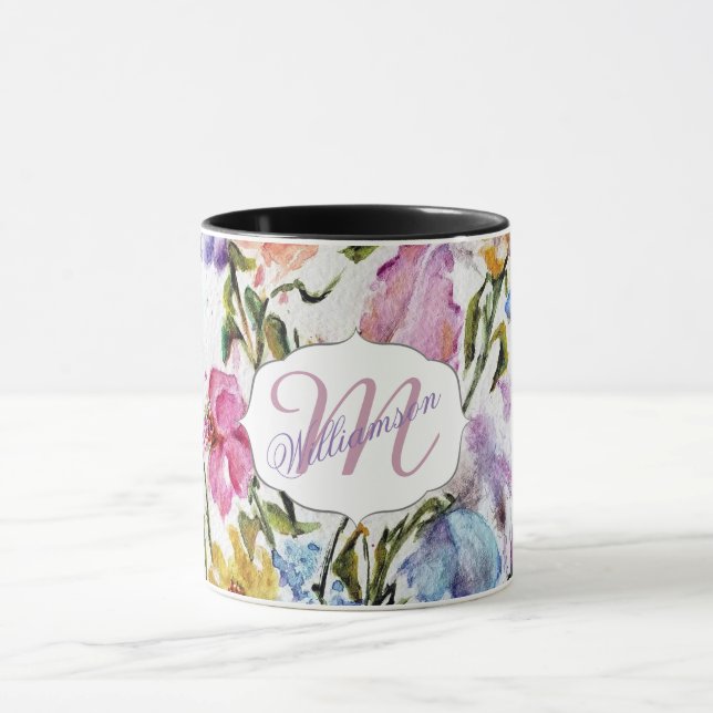 Monogramm für Whimsical Floral und Butterfett Tasse (Zentrum)