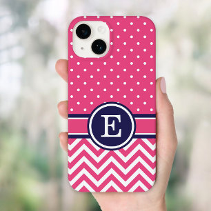 Monogramm für Zickzack, rosa und navy Preppy-Dots title_seo2