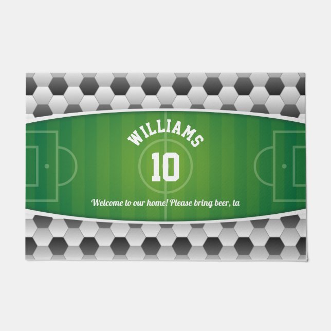 Monogramm-Fußball-Fußballplatz-Ball-Sport-Grün Fußmatte (Vorderseite)