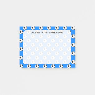 Monogramm-Fußballbälle auf Azure-Blau Post-it Klebezettel