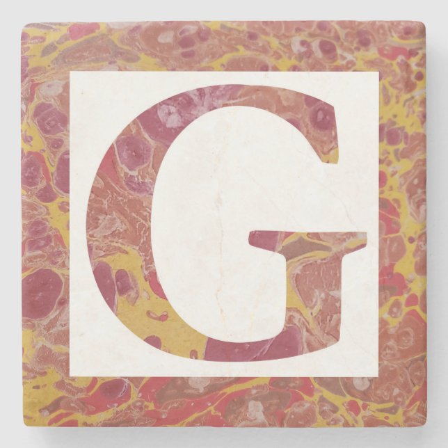 Monogramm G aus rotem und gelbem Stein Steinuntersetzer (Vorderseite)