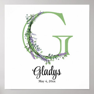 Monogramm G Lavendel-Eukalyptus-Kinderzimmer Poste Poster