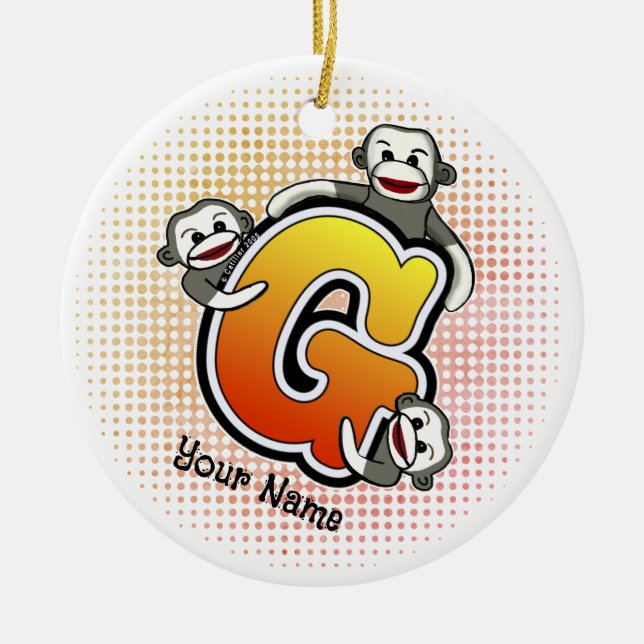 Monogramm G Sockenaffe  Keramik Ornament (Vorne)