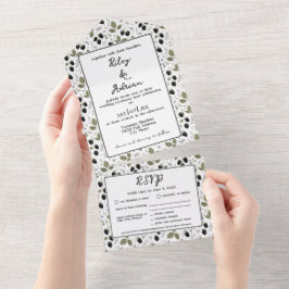 Monogramm-Garten-Blackberry-Frühlings-Blumen-Hochz All In One Einladung