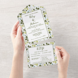 Monogramm-Garten-Stachelbeer-Frühlings-Blumen-Hoch All In One Einladung