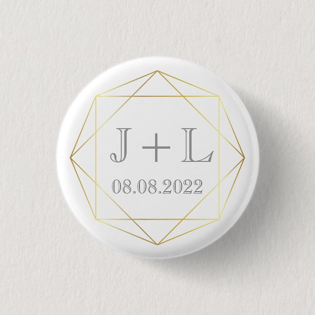 Monogramm-Gastgeschenk Hochzeit für Weißgold Save  Button (Vorderseite)