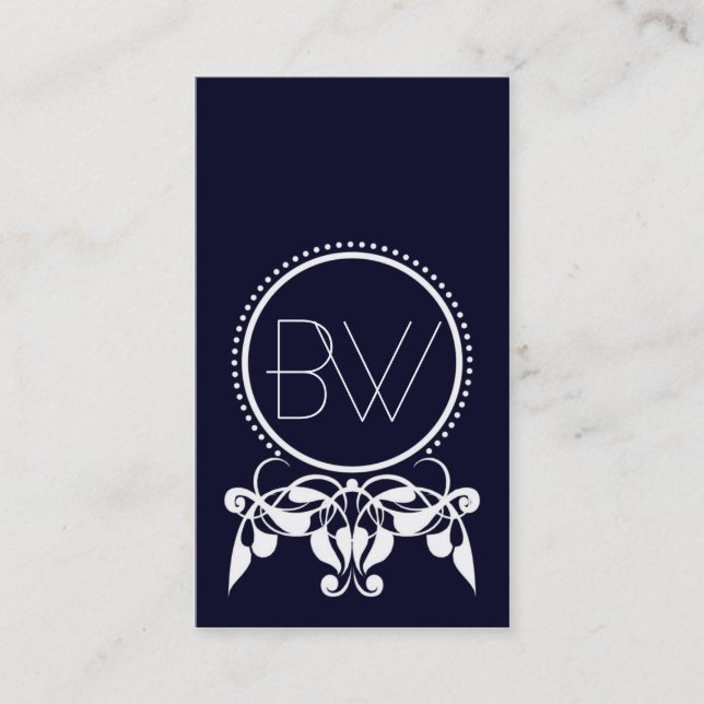 Monogramm Geblüht [blau] Visitenkarten Visitenkarte (Vorderseite)
