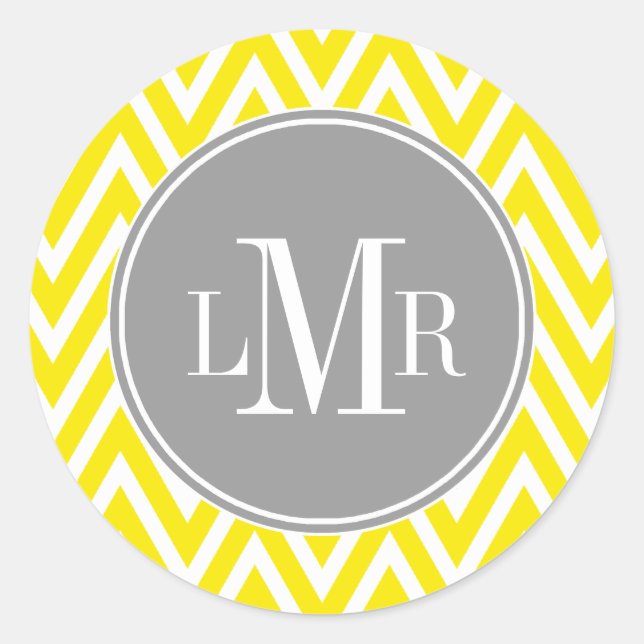 Monogramm Gelb und Grau Runder Aufkleber (Vorderseite)