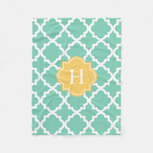 Monogramm Gelb und Seafoam Fleece Blanket