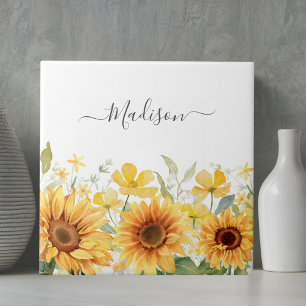 Monogramm Gelbe Blume Sonnenblume Floral Botanisch Fliese