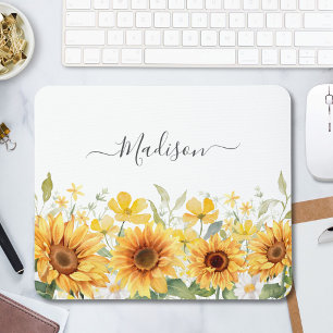 Monogramm Gelbe Blume Sonnenblume Floral Botanisch Mousepad