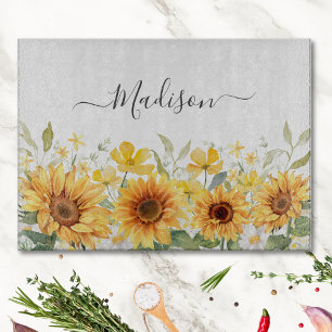 Monogramm Gelbe Blume Sonnenblume Floral Botanisch Schneidebrett