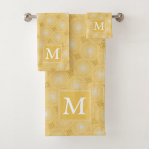 Monogramm-gelbe Kreismuster Badhandtuch Set