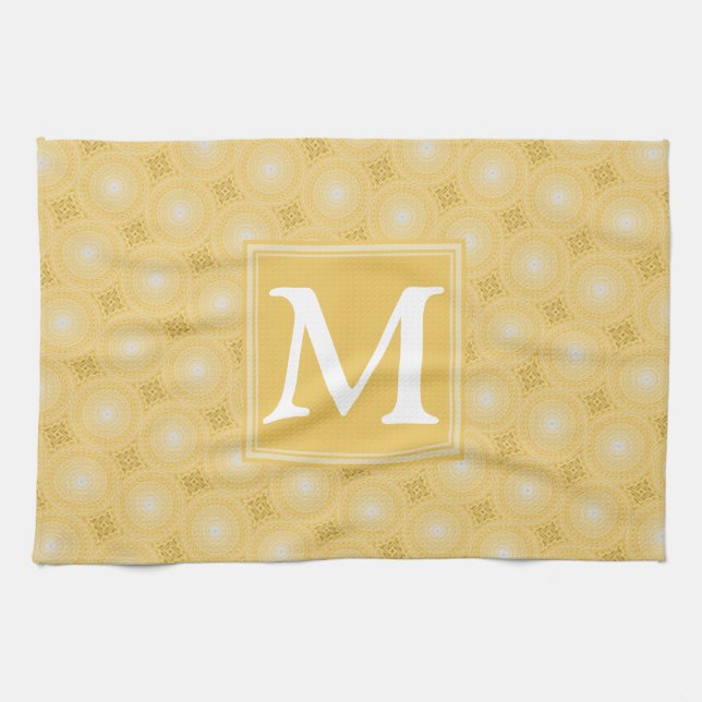 Monogramm-gelbe Kreismuster Geschirrtuch (Horizontal)