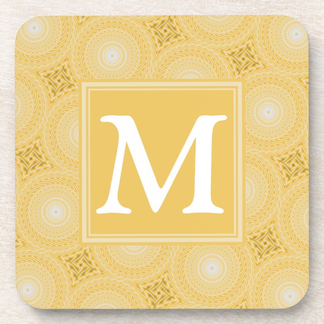 Monogramm-gelbe Kreismuster Getränkeuntersetzer (Vorderseite)