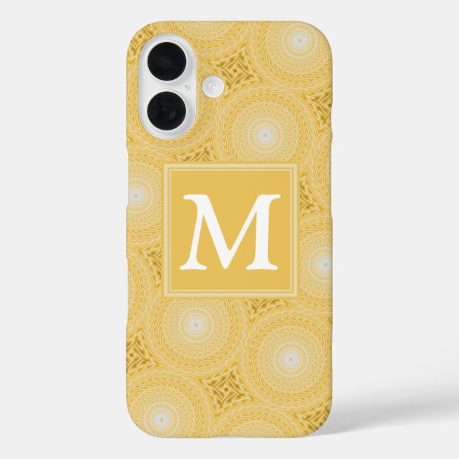 Monogramm-gelbe Kreismuster iPhone 16 Hülle (Rückseite)