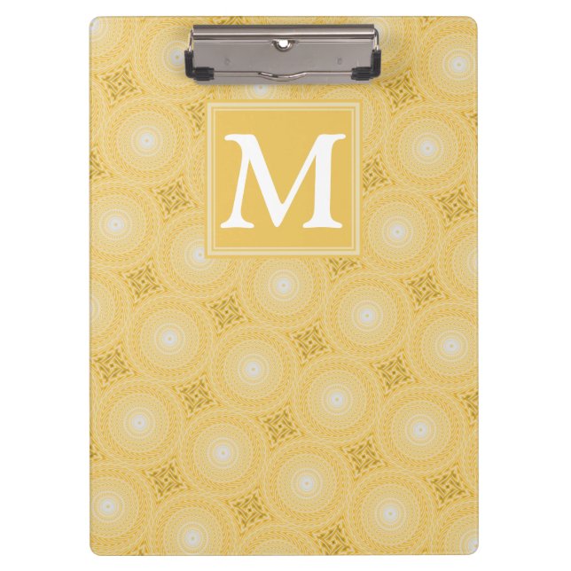 Monogramm-gelbe Kreismuster Klemmbrett (Vorderseite)