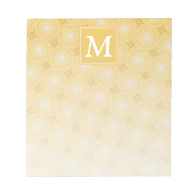 Monogramm-gelbe Kreismuster Notizblock (Vorderseite)