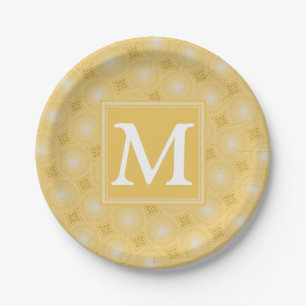 Monogramm-gelbe Kreismuster Pappteller