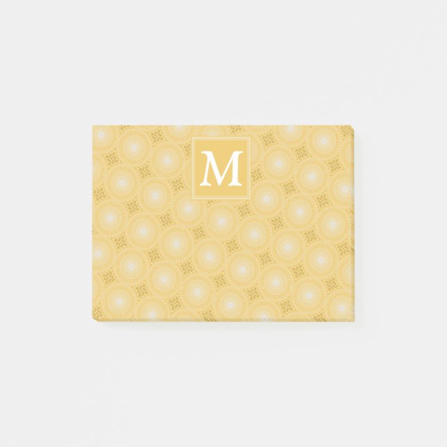 Monogramm-gelbe Kreismuster Post-it Klebezettel (Vorderseite)