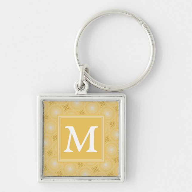 Monogramm-gelbe Kreismuster Schlüsselanhänger (Vorne)