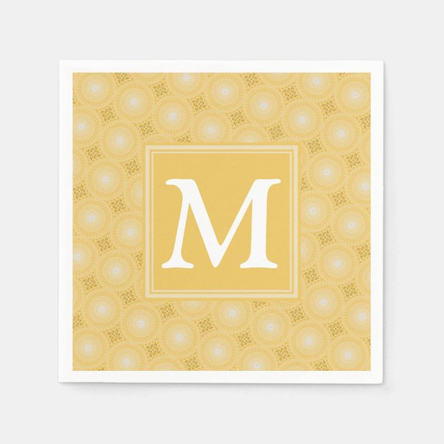 Monogramm-gelbe Kreismuster Serviette (Vorderseite)