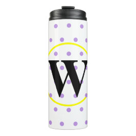 Monogramm Gelbe Lila Polka-Punkte Thermosbecher