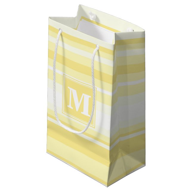 Monogramm gelbe Streifen Kleine Geschenktüte (Vorderseite Schrägansicht)